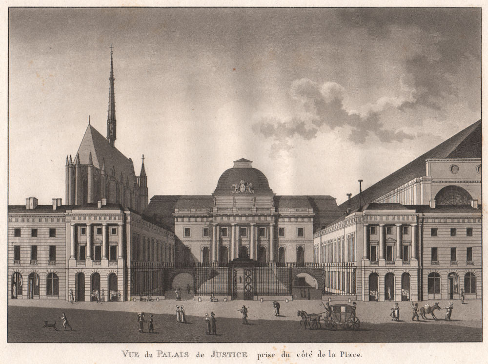 PARIS. Palais de Justice prise du côte de la Place. Aquatint 1808 old print